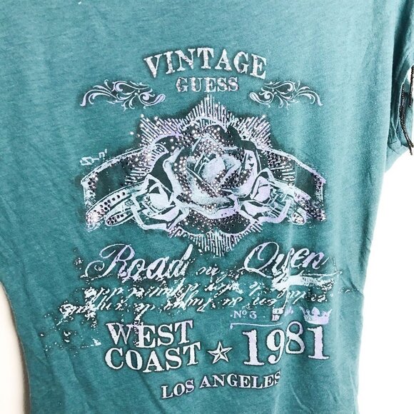 Guess Rhinestone Fringe Sleeve Cropped Baby Tee Team XS - Picture 4 of 7